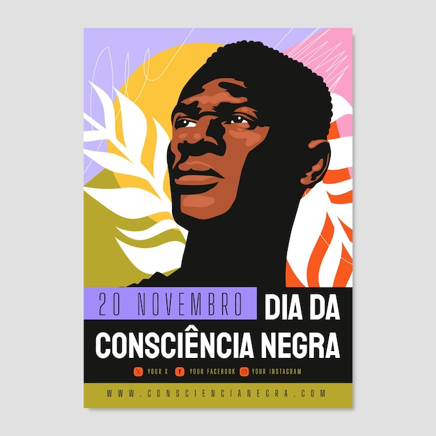 Шаблон плоского вертикального плаката для празднования Дня осведомленности чернокожих в Бразилии