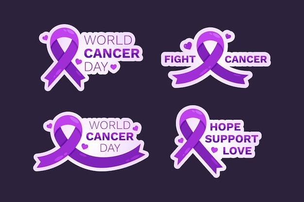 Free vector flat world cancer day labels collection