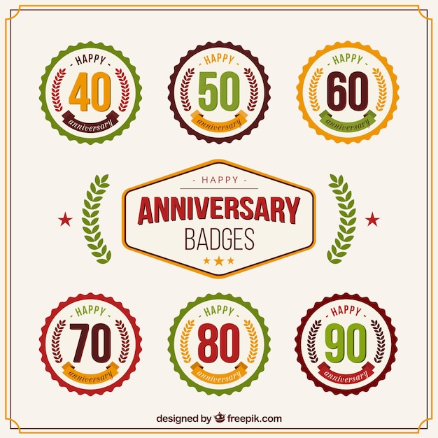 Free vector flat anniversary badge collection