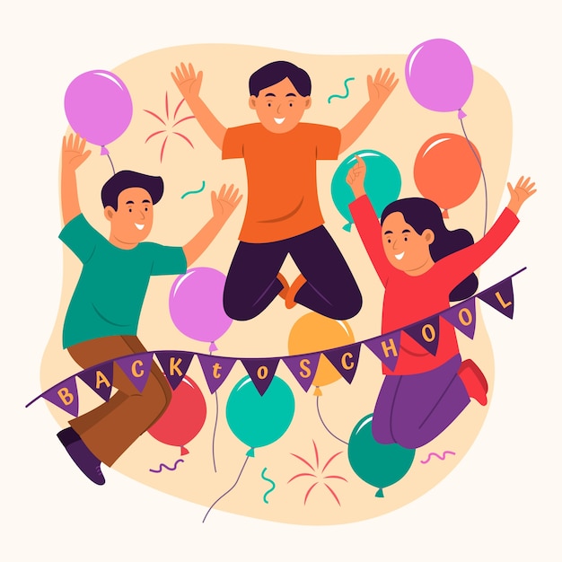 Бесплатное векторное изображение Плоская иллюстрация школьной вечеринки со студентами, празднующими
