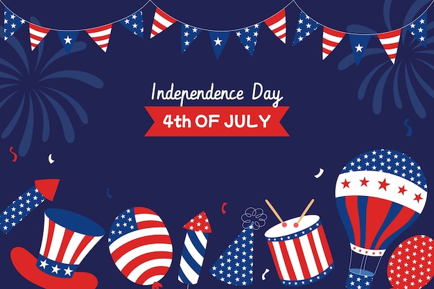 Flat background for american 4th of july holiday celebration