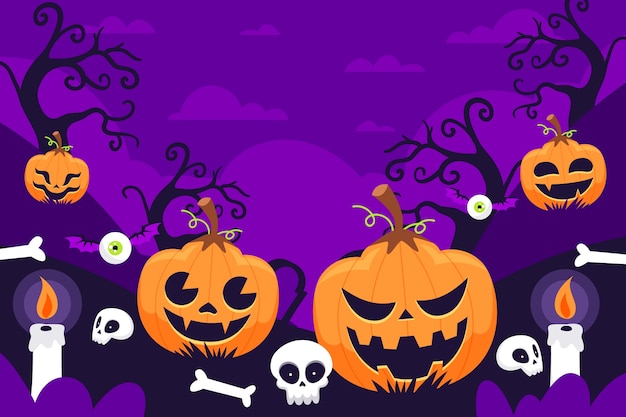 Бесплатное векторное изображение Плоский фон для празднования хэллоуина