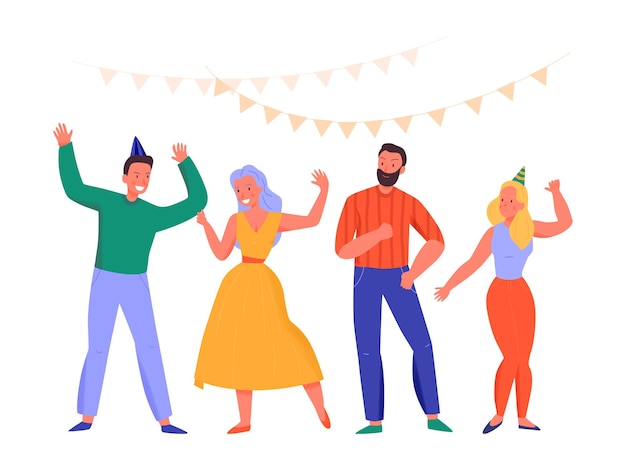 Бесплатное векторное изображение Плоские персонажи танцуют на вечеринке