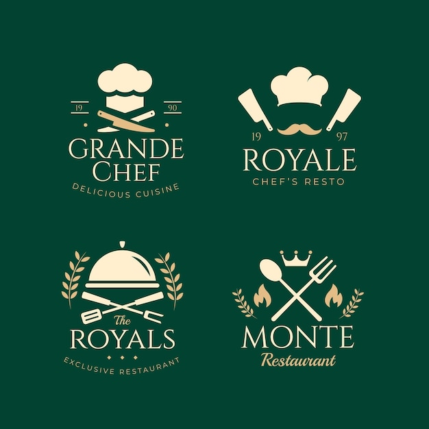 Бесплатное векторное изображение Плоская коллекция логотипов шеф-повара