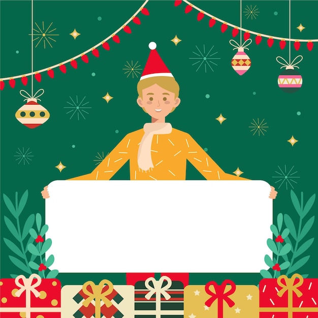 Free vector flat christmas character holding blank banner