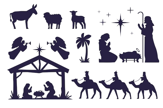 Flat christmas nativity scene silhouette