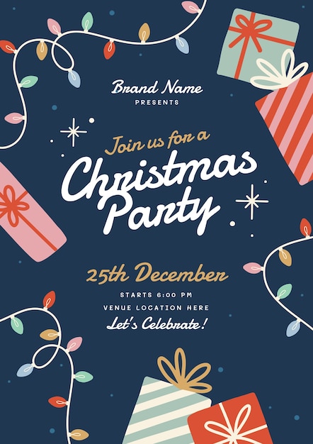 Flat christmas party vertical poster template