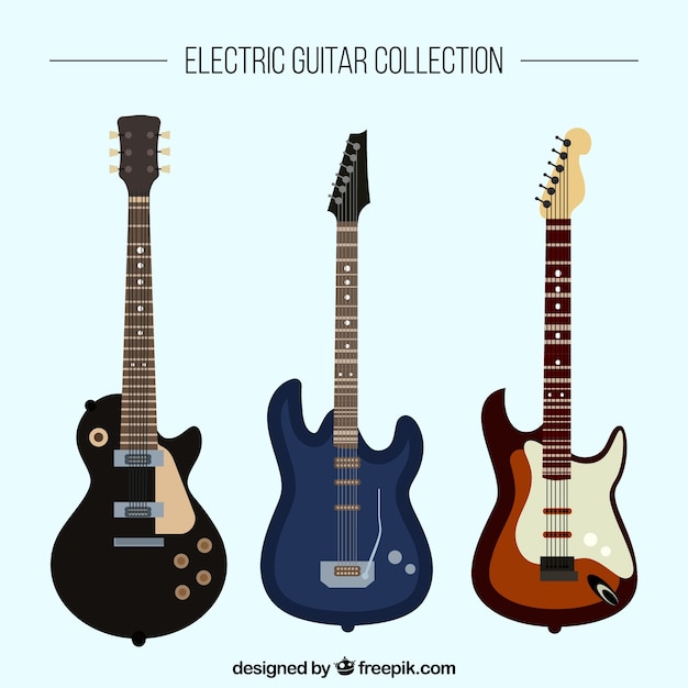 Бесплатное векторное изображение Плоская коллекция из трех электрогитар
