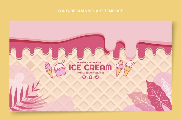 Free vector flat delicious ice cream youtube channel art