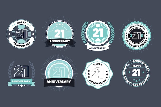 Free vector flat design 21 anniversary badges collection
