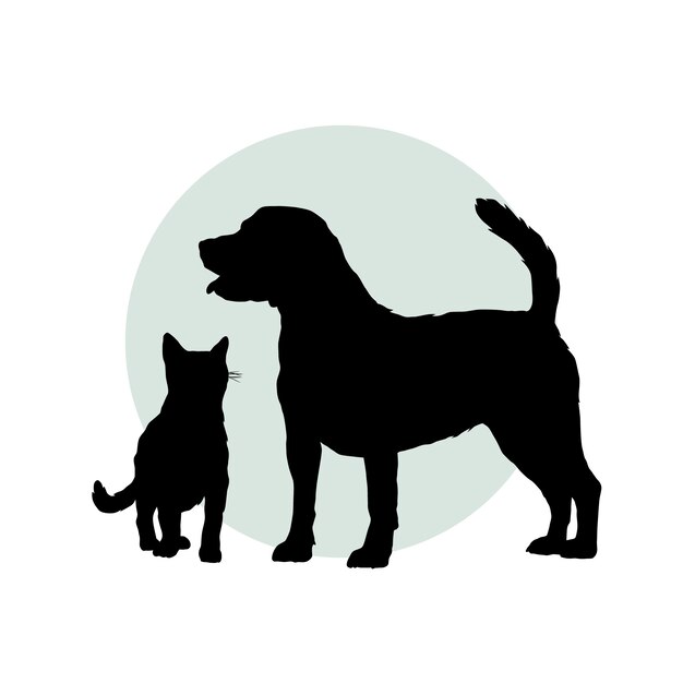 Иллюстрация силуэта собаки и кошки в плоском дизайне