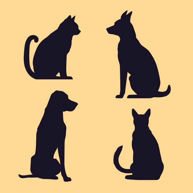 Силуэт собаки и кошки в плоском дизайне