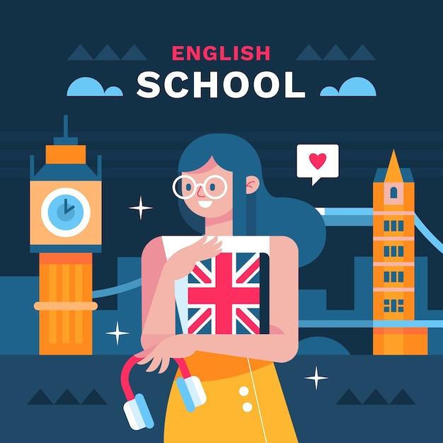 Плоский дизайн иллюстрации английской школы