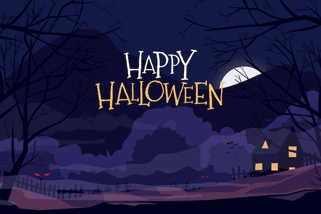 Бесплатное векторное изображение Плоский дизайн хэллоуин фон с пейзажем