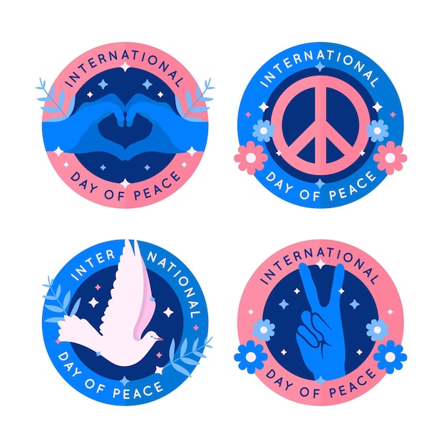 Free vector flat design international day of peace badge collection