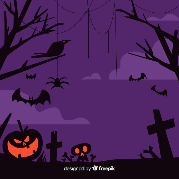 Бесплатное векторное изображение Плоский дизайн фиолетового кадра хэллоуин