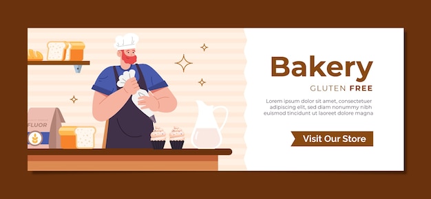 Бесплатное векторное изображение Плоский дизайн минимальной пекарни шаблон обложки facebook