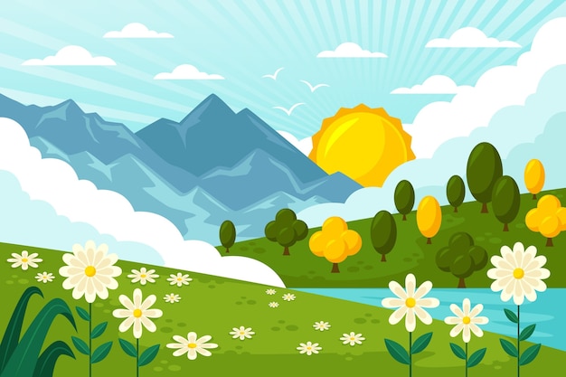 Бесплатное векторное изображение Плоский дизайн весенний пейзаж иллюстрированный