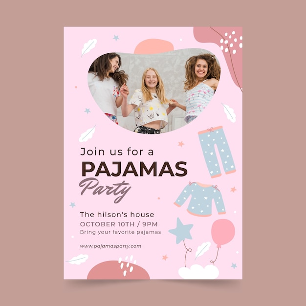 Бесплатное векторное изображение Шаблон приглашения на вечеринку в пижаме с плоским дизайном