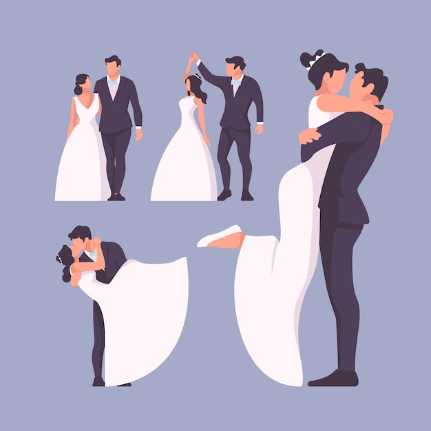 Бесплатное векторное изображение Плоский дизайн коллекции свадебных пар