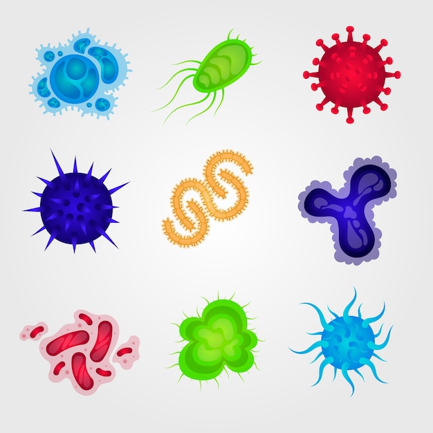 Бесплатное векторное изображение Плоский дизайн коллекции вирусов