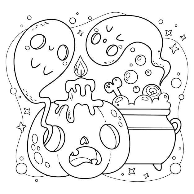 Free vector flat halloween coloring page illustration