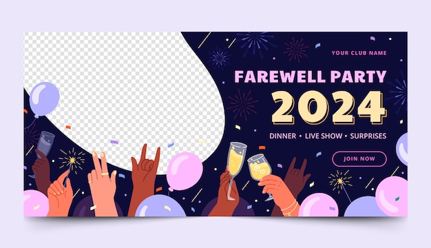 Шаблон плоского горизонтального баннера для празднования Нового 2024 года