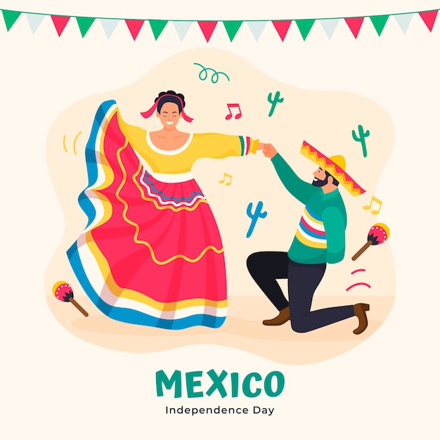Плоская иллюстрация к празднованию независимости мексики