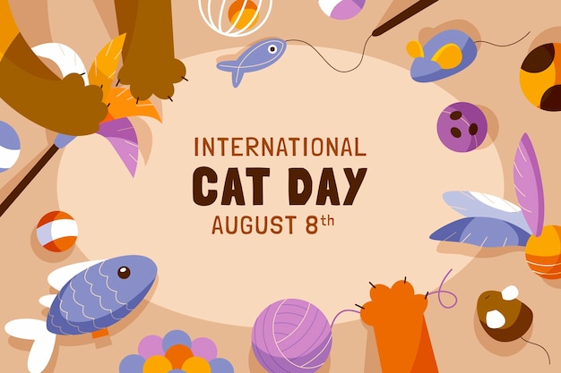 Плоский международный день кошек фон с кошачьими лапами