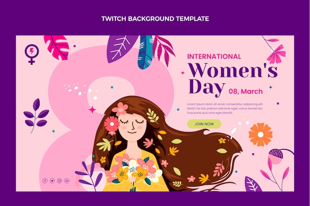 Flat international women's day twitch background
