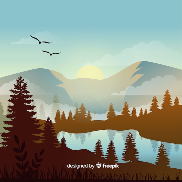 Free vector flat natural landscape with trees