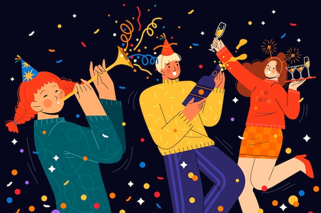 Бесплатное векторное изображение Плоская иллюстрация празднования нового года