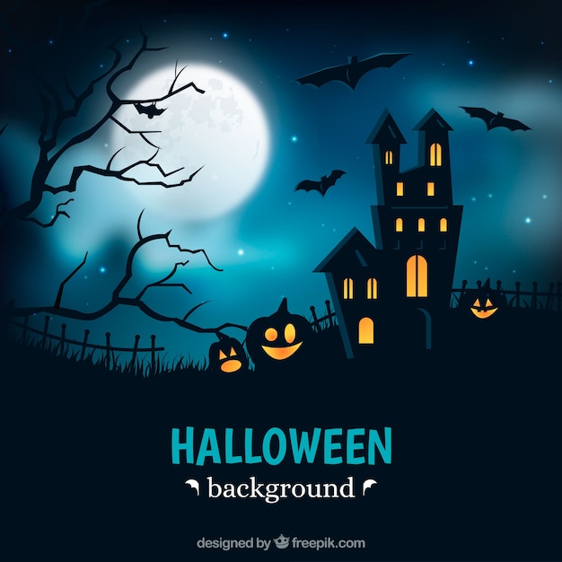 Бесплатное векторное изображение Хэллоуин фон с замком