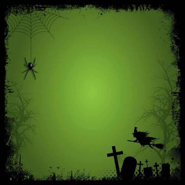 Бесплатное векторное изображение Гранж хэллоуин фон с могил ведьмы и висит паук