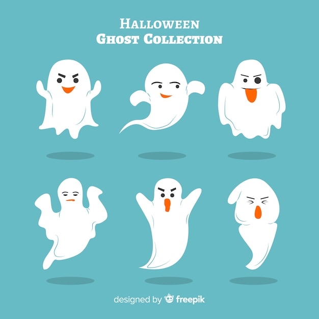 Free vector halloween ghost character collection with flat design