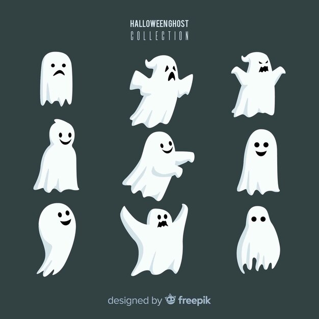 Коллекция символов призрак Хэллоуина с плоским дизайном