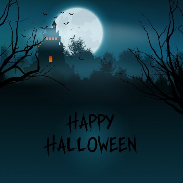 Бесплатное векторное изображение Хэллоуин пейзаж с жуткий замок