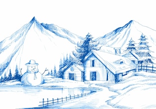 зимний пейзаж рисунок