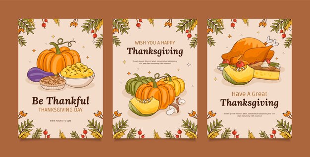 Hand drawn thanksgiving celebration cards collection