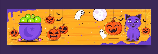 Бесплатное векторное изображение Нарисованный рукой шаблон баннера twitch для сезона хэллоуина
