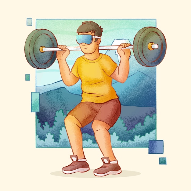 Бесплатное векторное изображение Нарисованная рукой иллюстрация виртуального фитнеса