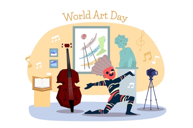Бесплатное векторное изображение Нарисованная рукой иллюстрация всемирного дня искусства