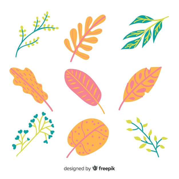 Free vector hand drawn abstract flowers and leaves pack