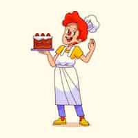 Бесплатное векторное изображение Иллюстрация мультфильма о пекаре, нарисованная вручную