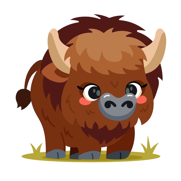 Бесплатное векторное изображение Иллюстрация мультфильма о бизоне, нарисованная вручную