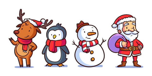 Набор рисованных рождественских персонажей