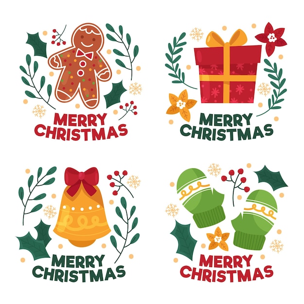 Бесплатное векторное изображение Коллекция рисованной рождественских значков