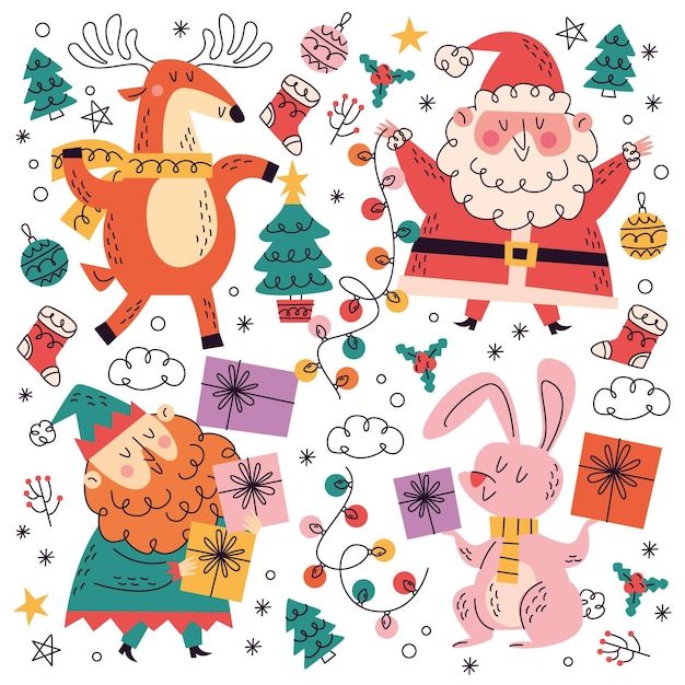 Бесплатное векторное изображение Коллекция рисованной рождественских каракули