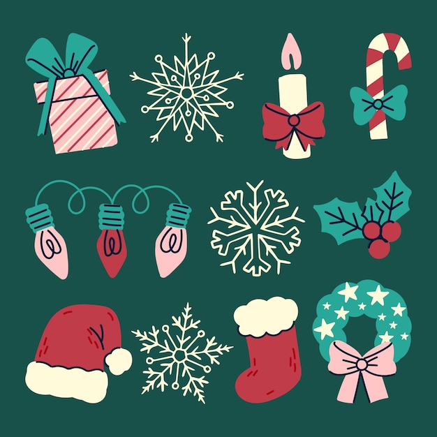 Бесплатное векторное изображение Коллекция рисованной рождественских элементов