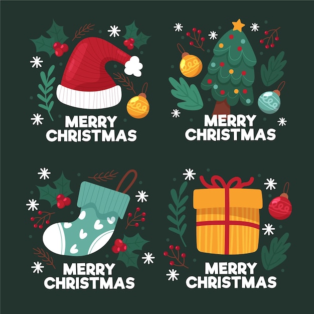 Бесплатное векторное изображение Коллекция рисованной рождественских этикеток